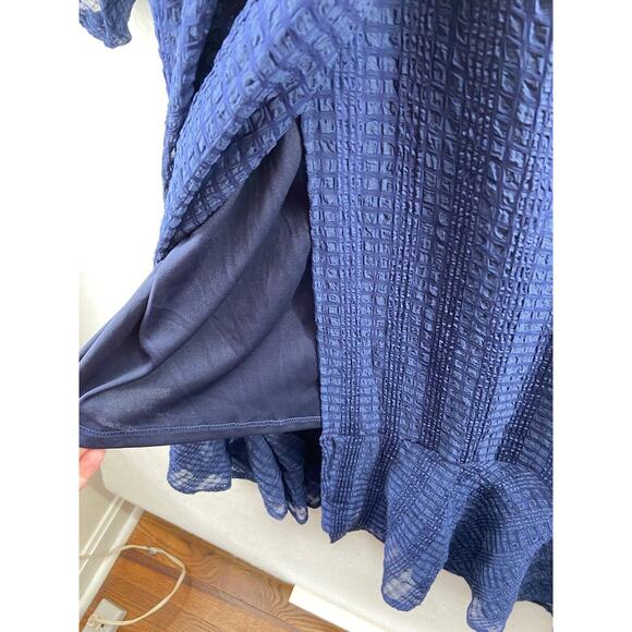 NWT NSR Dress Womens Sz M‎ Blue Ruffle Lined Wrap Neck Tie Crape Long Sleeve - Picture 7 of 12